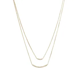 14 Karat Gold Plated Double Strand Curved CZ Bar Necklace