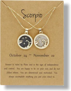 2 Pcs Zodiac Coin Necklace 12 Constellation Bright Day and Black Night 14K Gold Plated Round Pendant Astrology Horoscope Necklace Gift for Women