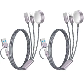 2Pack Travel Essentials 3-in-2 Multi Fast Charging Cable for Apple Watch Charger,iPhone Charger,[Portable] Type C/Lightning Cable for iWatch Ultra/SE/10-2&iPhone 16-11&Xbox Series X&Galaxy