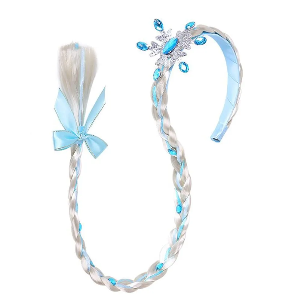 2Pcs Long Braided Wigs Princess Hairpiece Rapunzel Wig Elsa Braid Girls Cosplay Headband Hair Dess up Accessories for Girls Toddler
