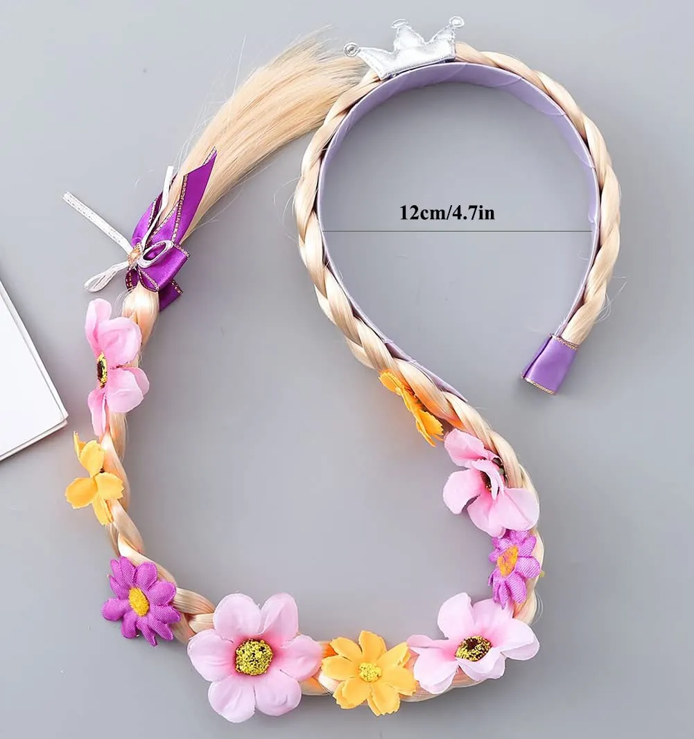 2Pcs Long Braided Wigs Princess Hairpiece Rapunzel Wig Elsa Braid Girls Cosplay Headband Hair Dess up Accessories for Girls Toddler