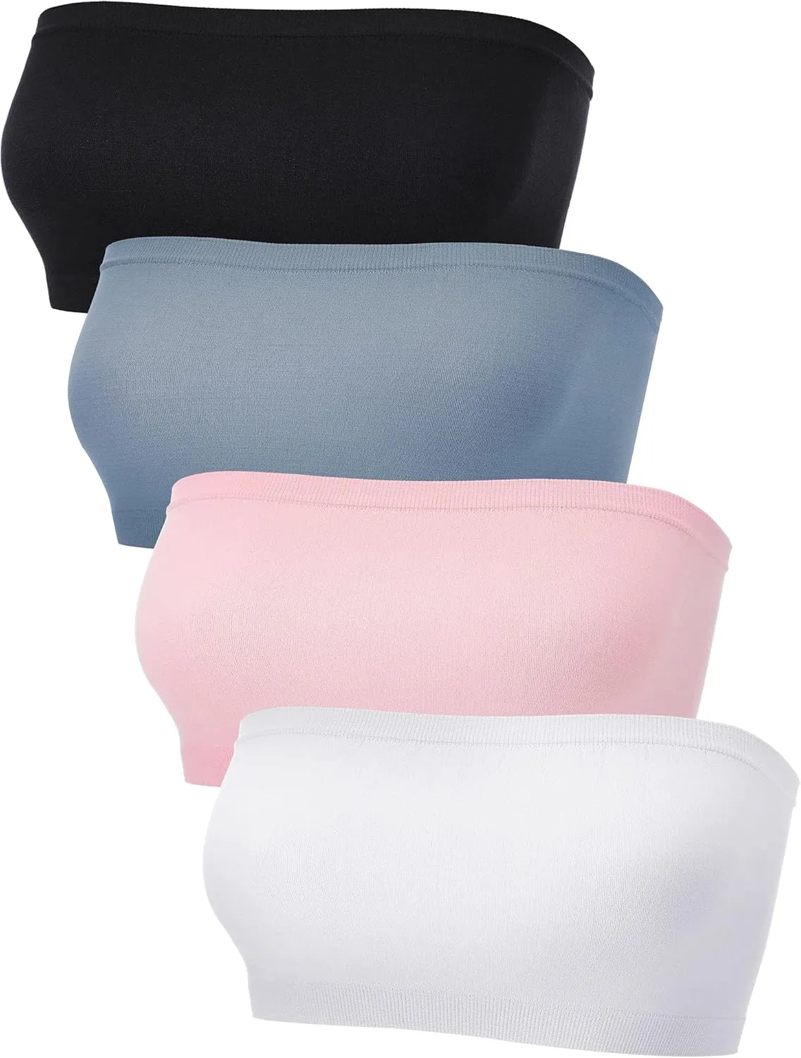 4 Pieces Women's Bandeau Bra Strapless Bralette Seamless Bandeau Non-Padded Stretch Top Bra