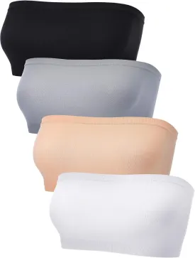4 Pieces Women's Bandeau Bra Strapless Bralette Seamless Bandeau Non-Padded Stretch Top Bra