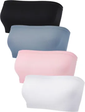 4 Pieces Women's Bandeau Bra Strapless Bralette Seamless Bandeau Non-Padded Stretch Top Bra