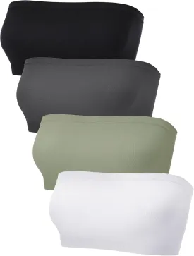 4 Pieces Women's Bandeau Bra Strapless Bralette Seamless Bandeau Non-Padded Stretch Top Bra