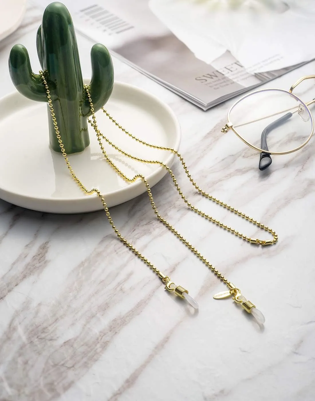 AllenCOCO Glasses Chain, Eyeglass Strap For Women Sunglasses - 14K Gold Eyeglasses Chain, Eye Glasses Holders Around Neck