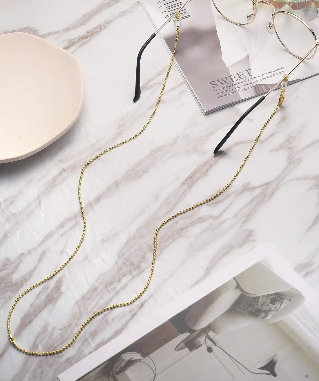 AllenCOCO Glasses Chain, Eyeglass Strap For Women Sunglasses - 14K Gold Eyeglasses Chain, Eye Glasses Holders Around Neck