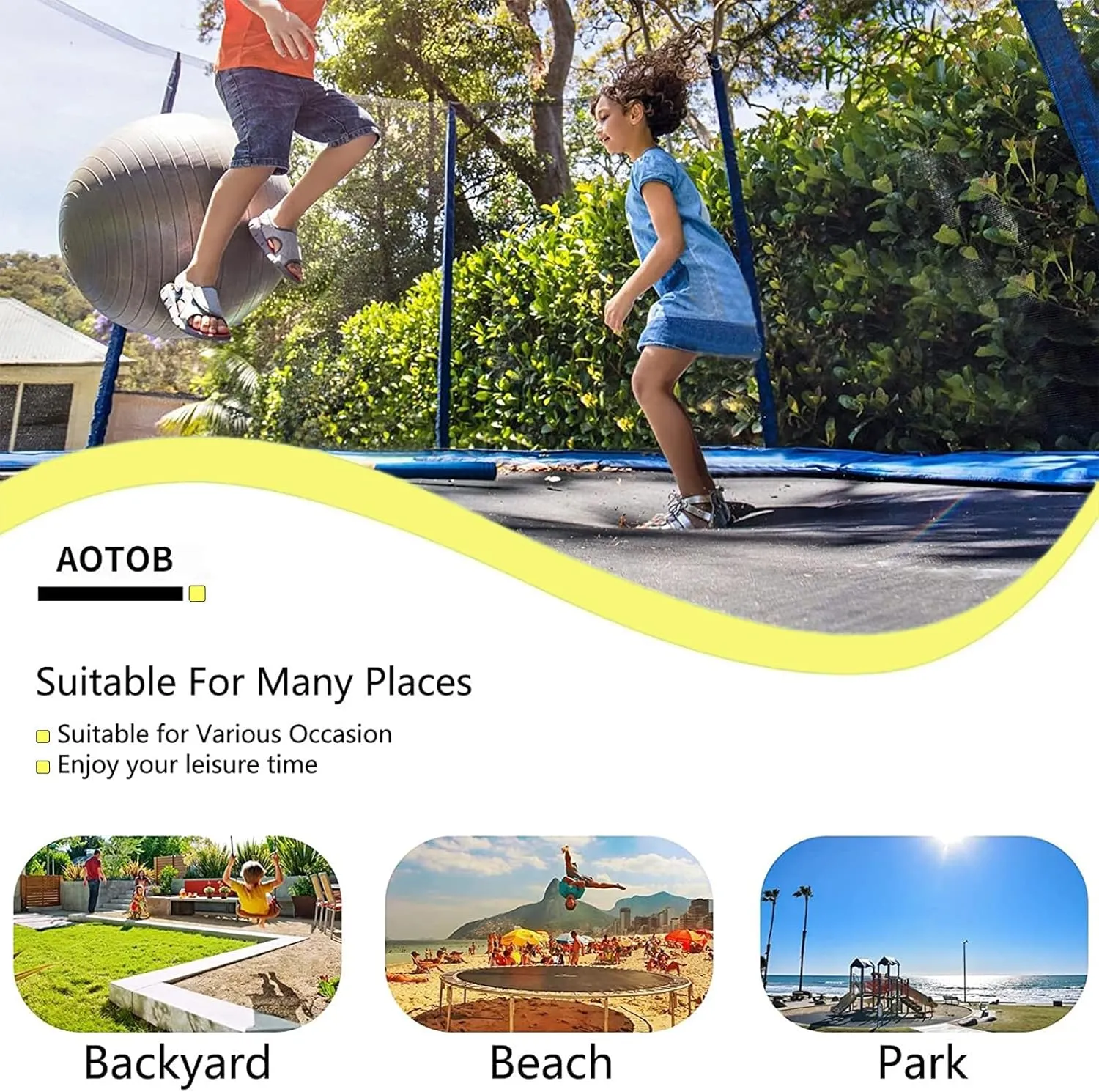 AOTOB 8FT 10FT 12FT 14 FT 15FT Trampoline with Safety Enclosure NetOutdoor Trampoline with Basketball Hoop, Heavy Duty Jumping Mat and Spring Cover Padding for Kids and Adults, Storage Bag and Ladder