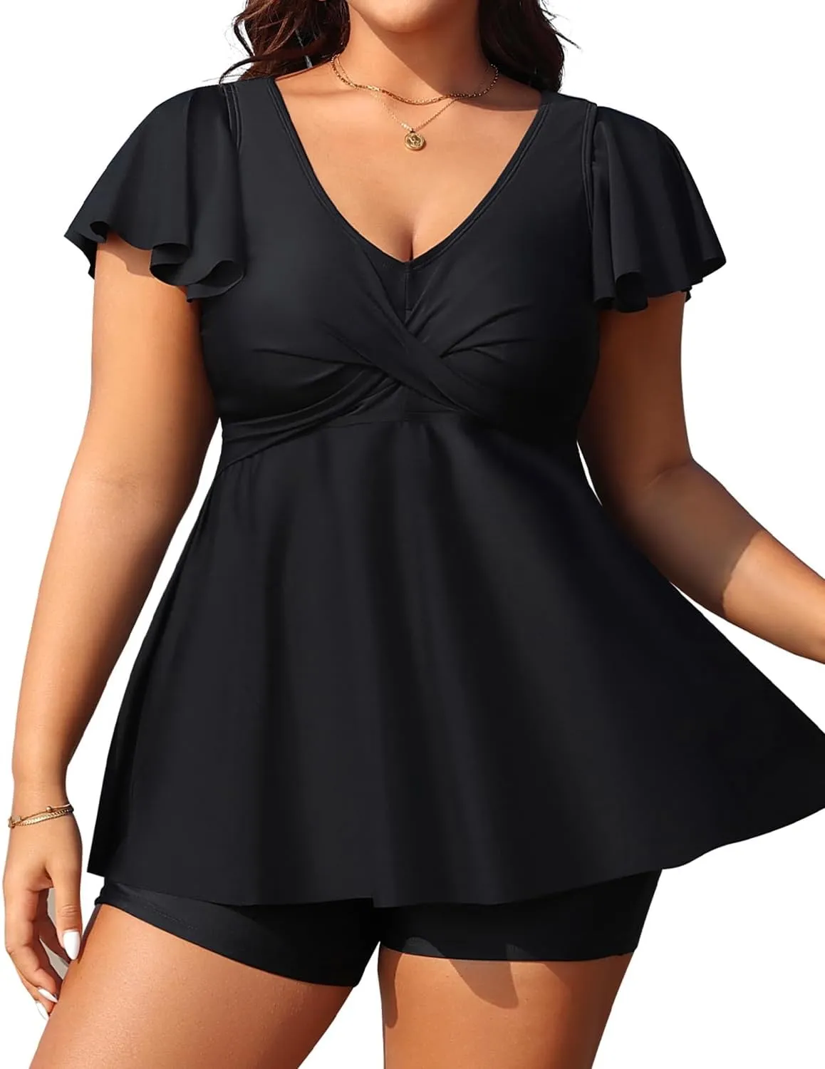 Aqua Eve Plus Size Tankini Swimsuits Bathing Suit - Women Two Piece with Shorts Tummy Control Swimwear