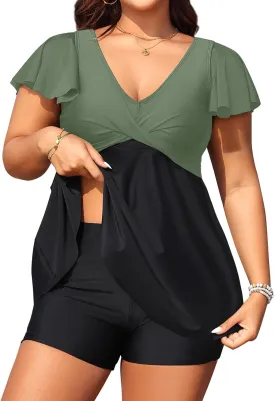 Aqua Eve Plus Size Tankini Swimsuits Bathing Suit - Women Two Piece with Shorts Tummy Control Swimwear