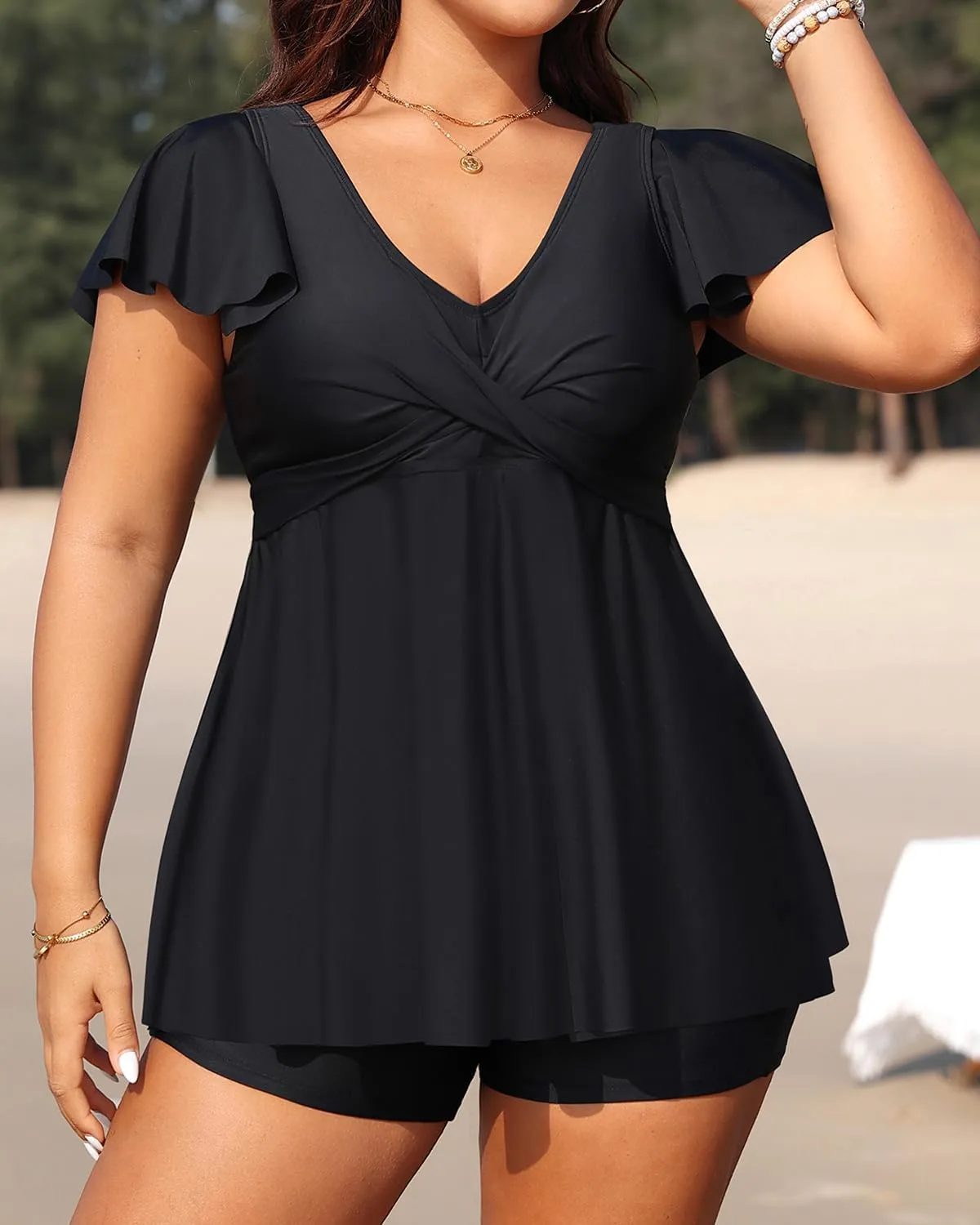 Aqua Eve Plus Size Tankini Swimsuits Bathing Suit - Women Two Piece with Shorts Tummy Control Swimwear