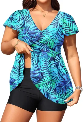 Aqua Eve Plus Size Tankini Swimsuits Bathing Suit - Women Two Piece with Shorts Tummy Control Swimwear