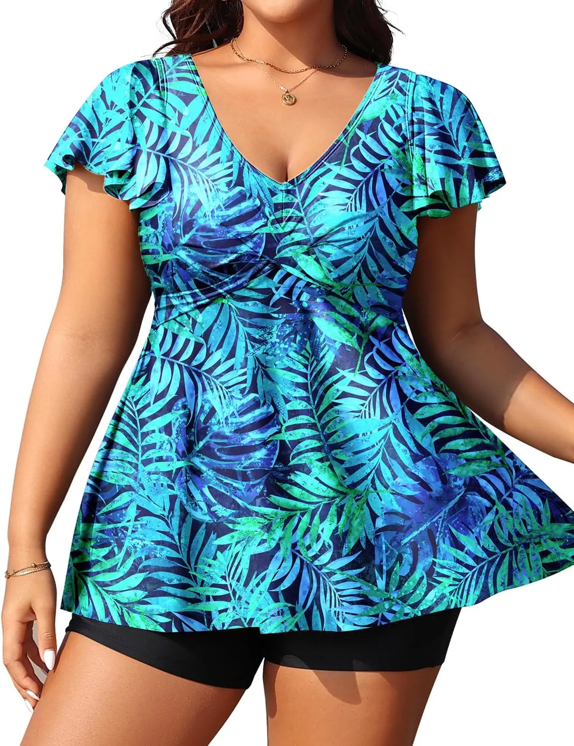 Aqua Eve Plus Size Tankini Swimsuits Bathing Suit - Women Two Piece with Shorts Tummy Control Swimwear