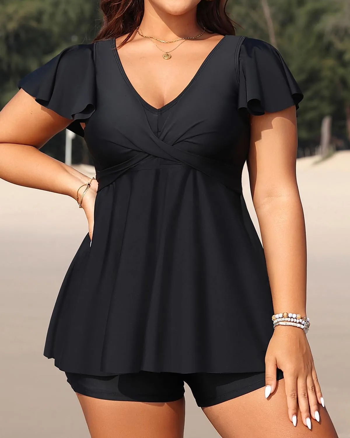 Aqua Eve Plus Size Tankini Swimsuits Bathing Suit - Women Two Piece with Shorts Tummy Control Swimwear