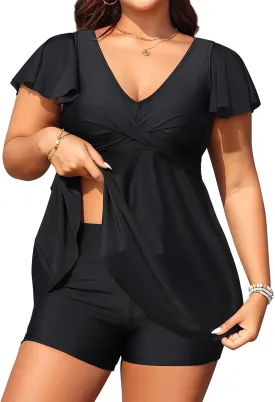 Aqua Eve Plus Size Tankini Swimsuits Bathing Suit - Women Two Piece with Shorts Tummy Control Swimwear