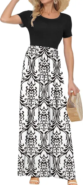 AUSELILY Women's Short Sleeve Loose Plain Casual Long Maxi Dresses for Women 2025