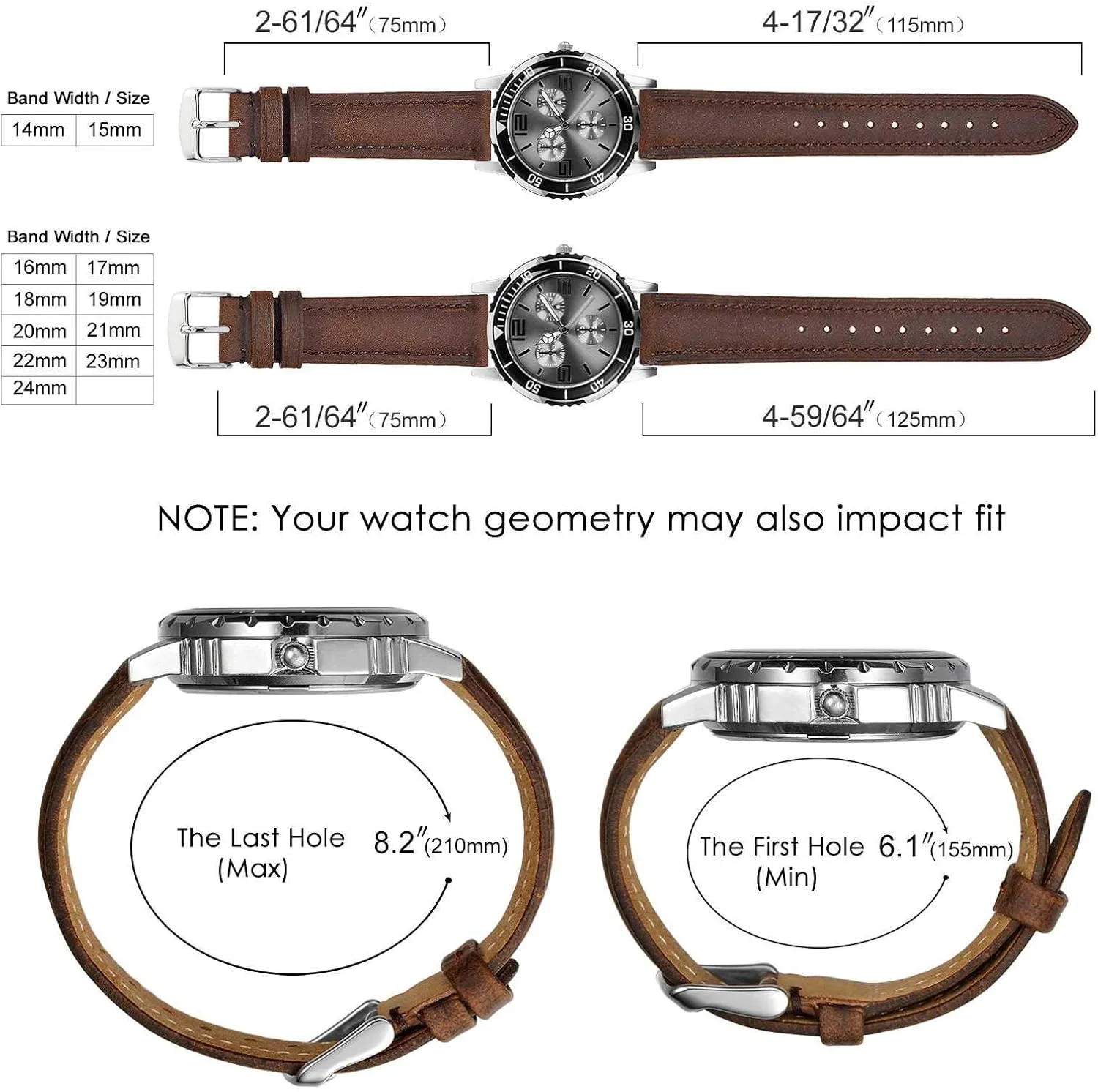 BISONSTRAP Watch Strap, Vintage Leather Replacement Bracelet, Band Width-14mm 15mm 16mm 17mm 18mm 19mm 20mm 21mm 22mm 23mm 24mm