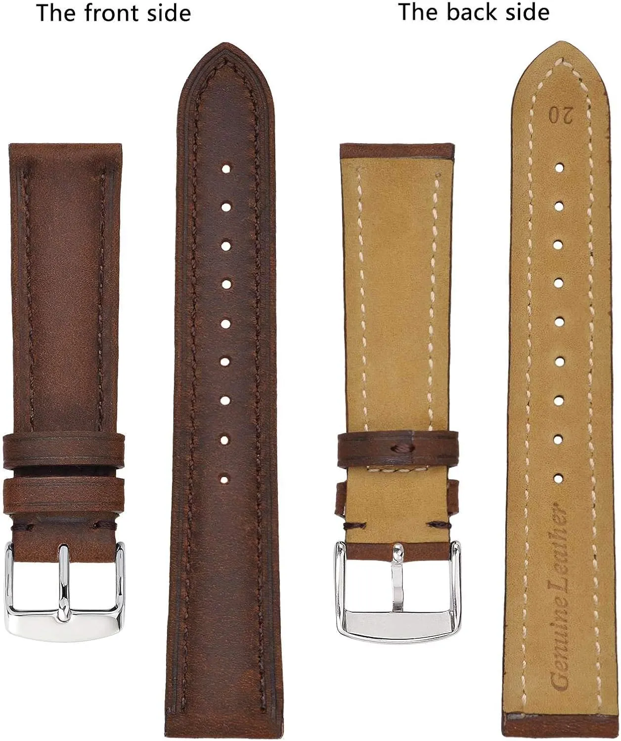 BISONSTRAP Watch Strap, Vintage Leather Replacement Bracelet, Band Width-14mm 15mm 16mm 17mm 18mm 19mm 20mm 21mm 22mm 23mm 24mm