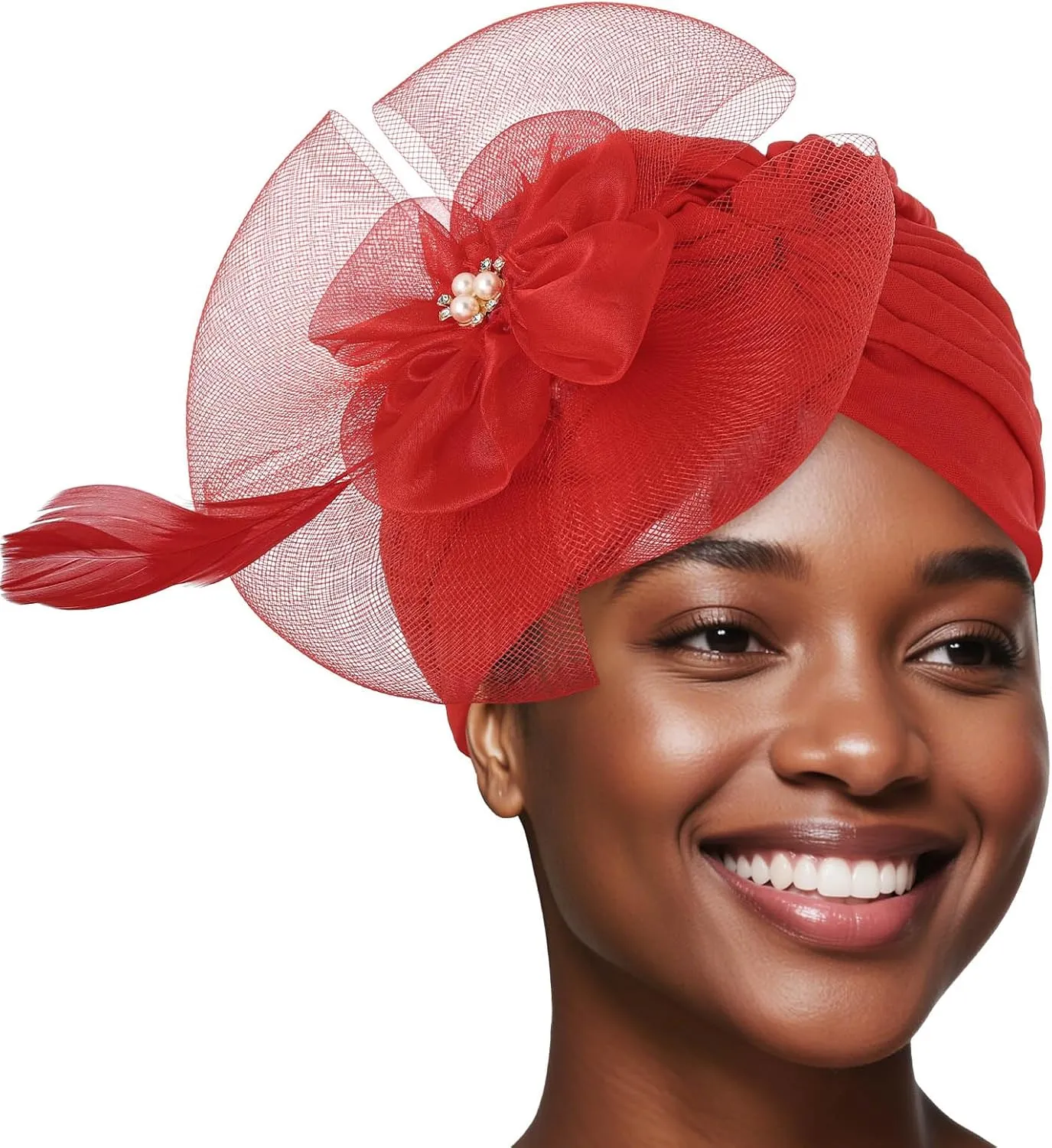 Bohend Flower Rhinestone Turbans Cap Pearl Knot Headwarp Beanie Pre Tied Head Cover Bonnet Pleated Headscarf Hat for Women