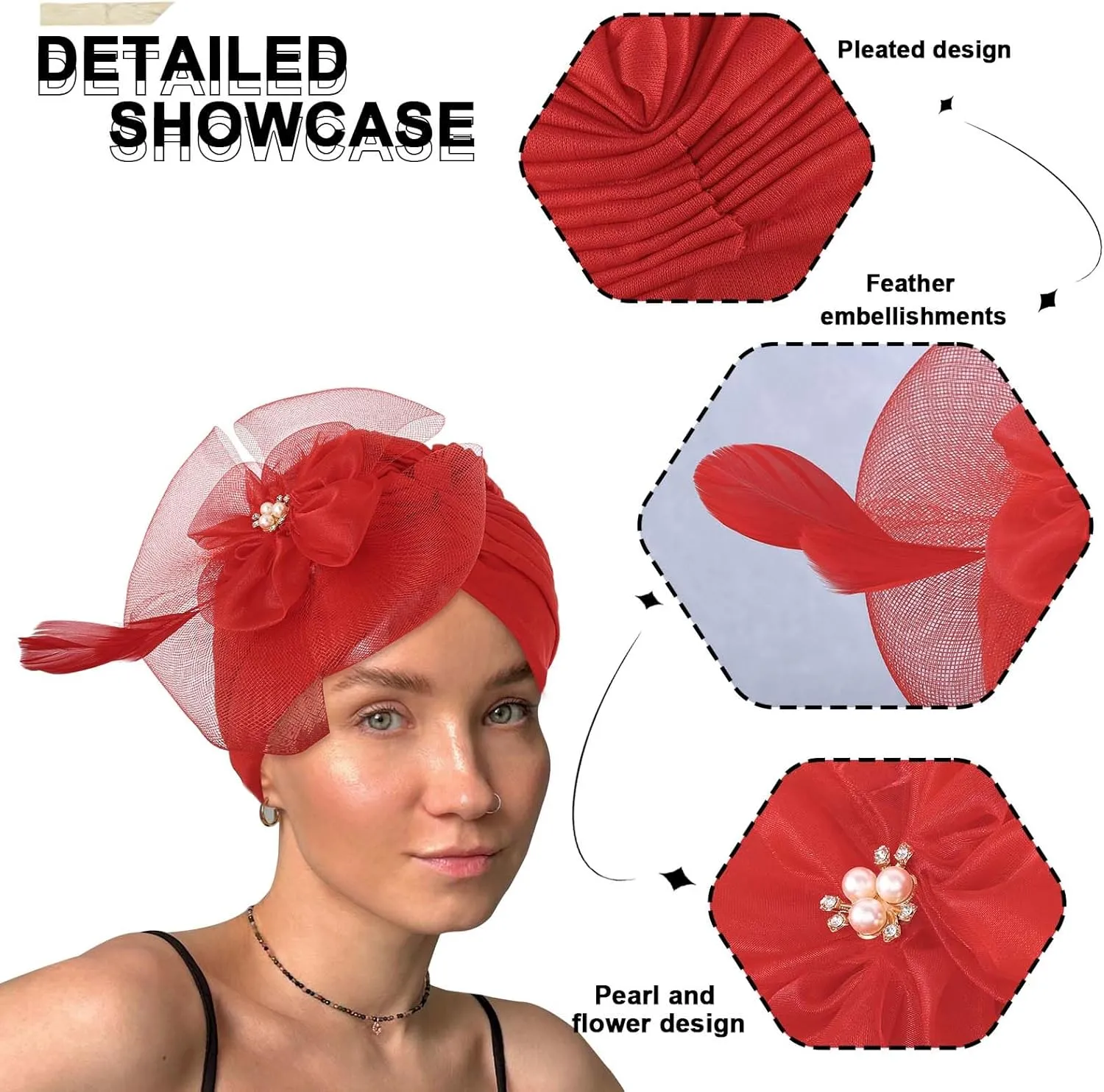 Bohend Flower Rhinestone Turbans Cap Pearl Knot Headwarp Beanie Pre Tied Head Cover Bonnet Pleated Headscarf Hat for Women