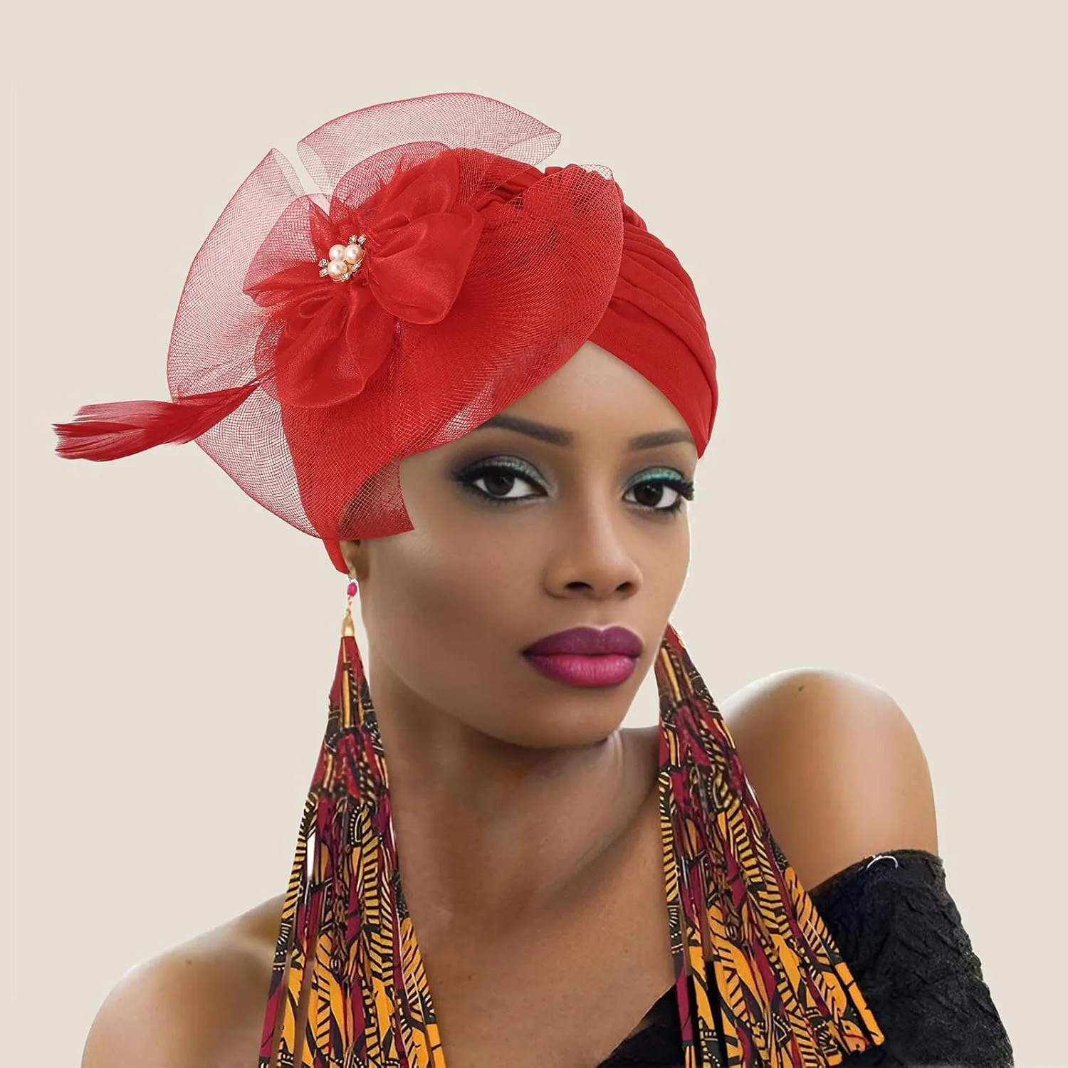 Bohend Flower Rhinestone Turbans Cap Pearl Knot Headwarp Beanie Pre Tied Head Cover Bonnet Pleated Headscarf Hat for Women