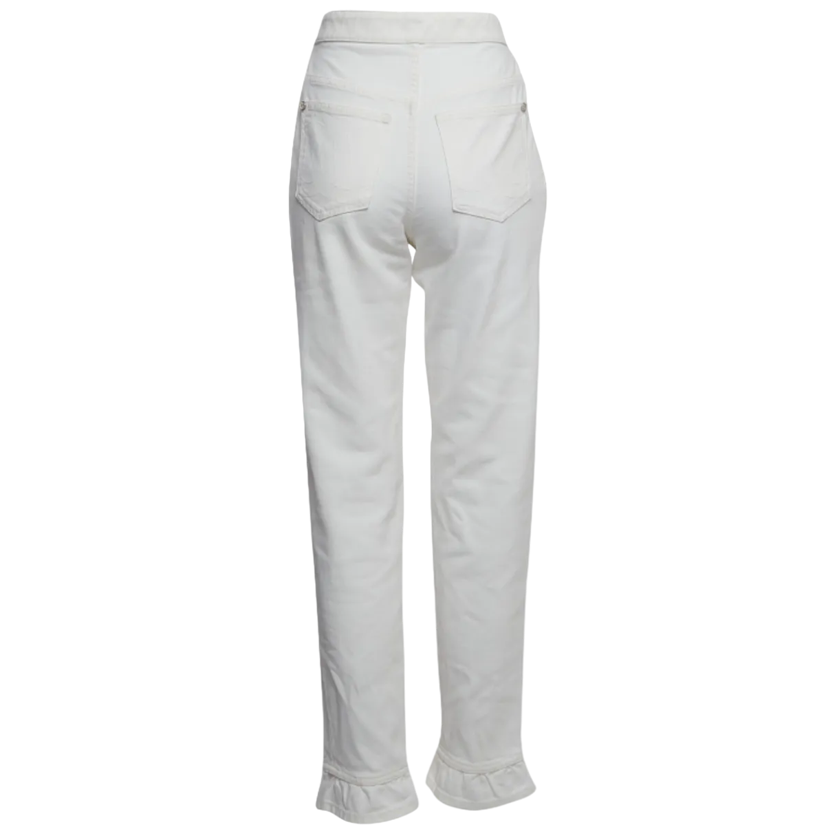 CHANEL White Denim Logo Button Ruffled Hem High Rise Jeans SZ36 UK 8