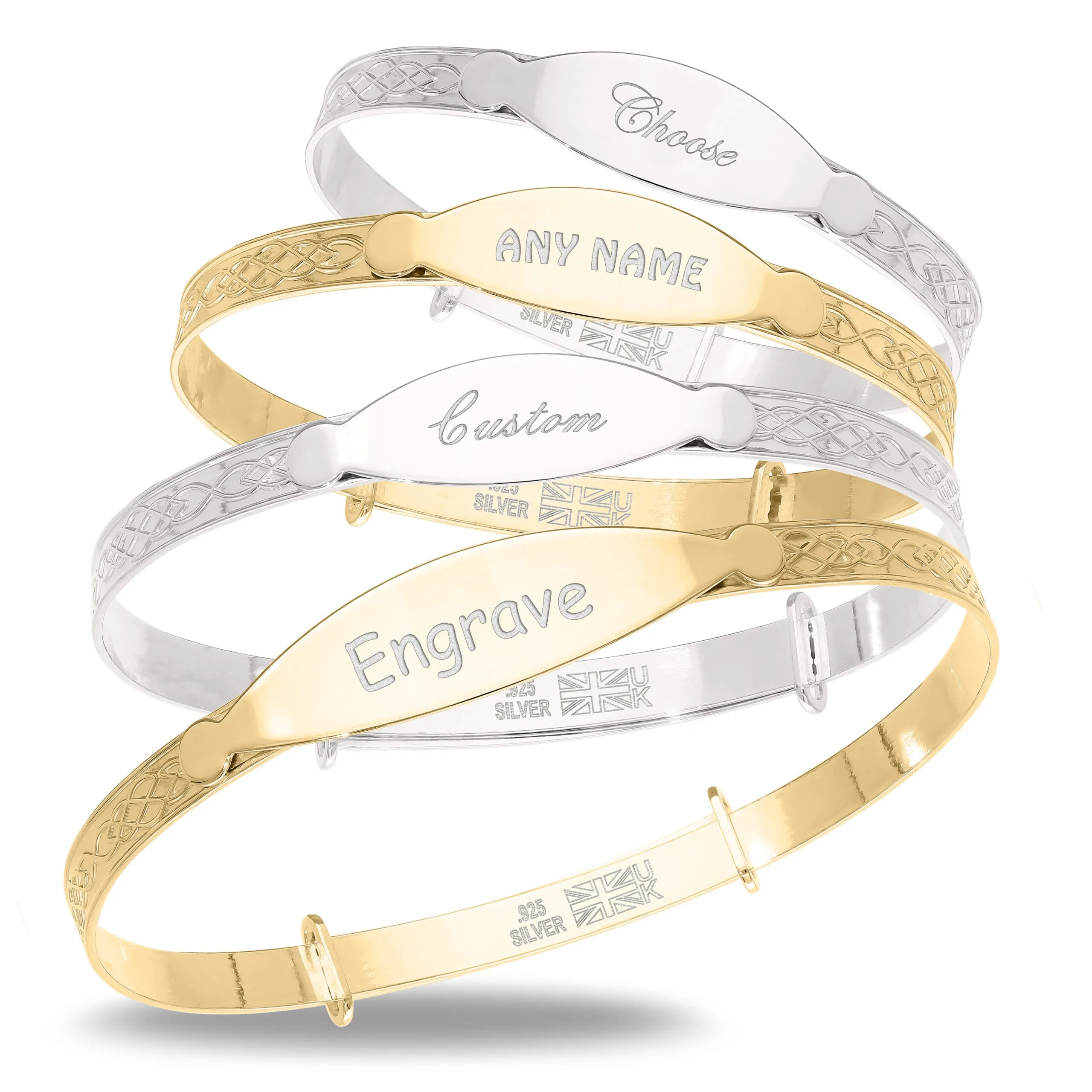 Children's Customised Celtic Bangle in Silver or 18ct Yellow Gold plated (0–5  years)