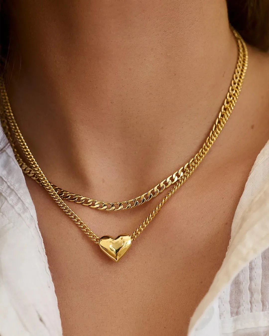 CONRAN KREMIX Waterproof Chunky Gold Necklace for Women Non Tarnish,Stainless Steel Stack Necklace,Paper Clip Rope Chain Gift for Women