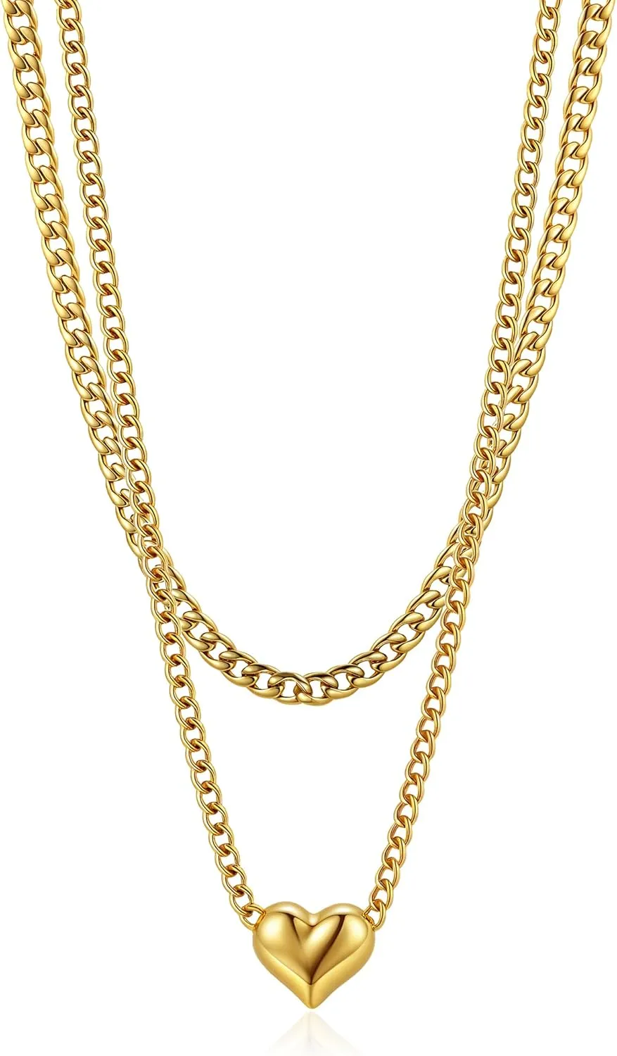 CONRAN KREMIX Waterproof Chunky Gold Necklace for Women Non Tarnish,Stainless Steel Stack Necklace,Paper Clip Rope Chain Gift for Women