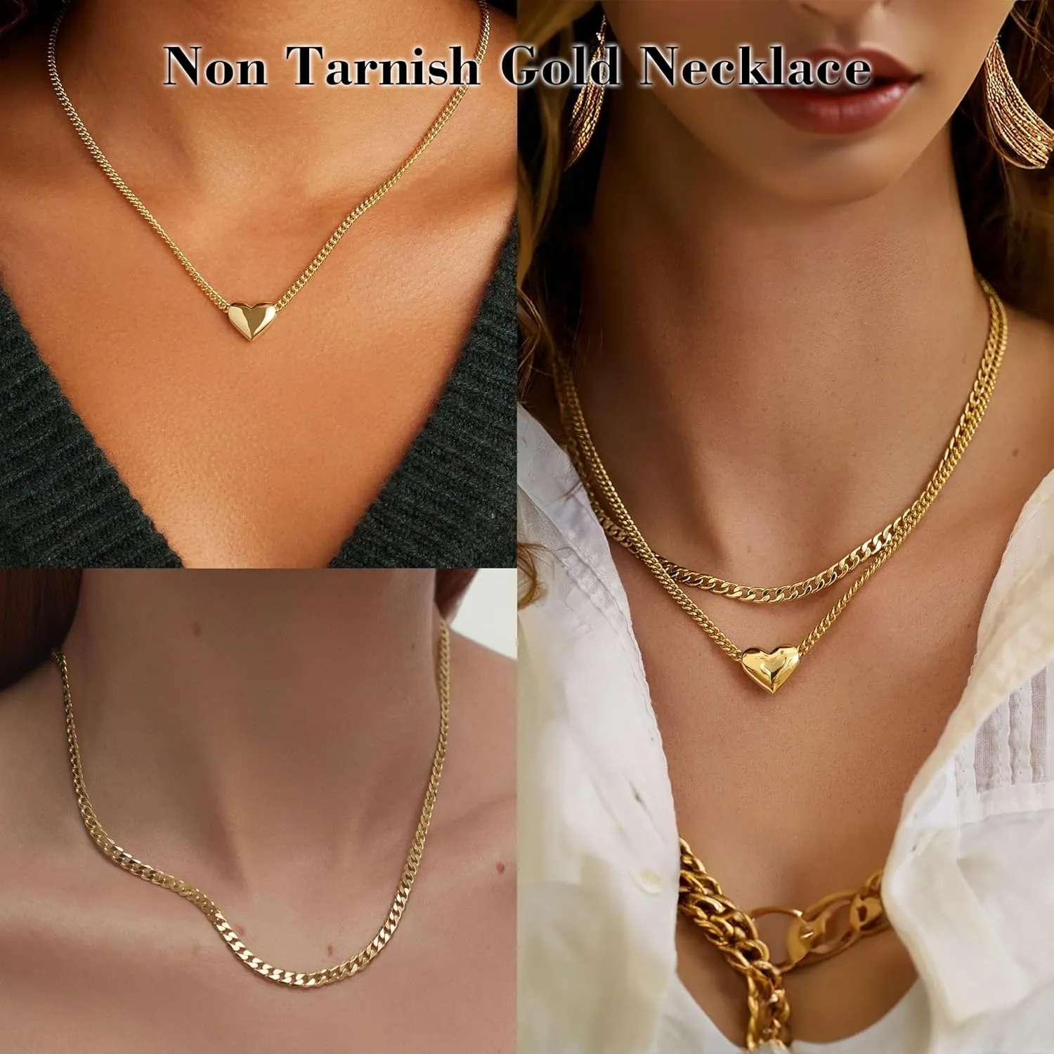 CONRAN KREMIX Waterproof Chunky Gold Necklace for Women Non Tarnish,Stainless Steel Stack Necklace,Paper Clip Rope Chain Gift for Women