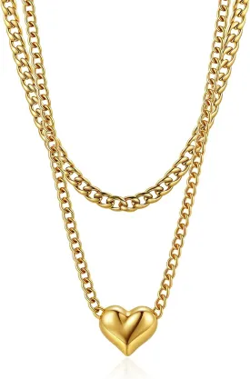 CONRAN KREMIX Waterproof Chunky Gold Necklace for Women Non Tarnish,Stainless Steel Stack Necklace,Paper Clip Rope Chain Gift for Women