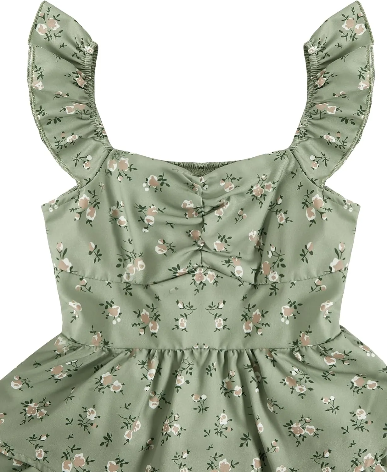Girl's Floral Summer Dress Ruffle Shirred High Waist Ruched Sweetheart A Line Spring Dress
