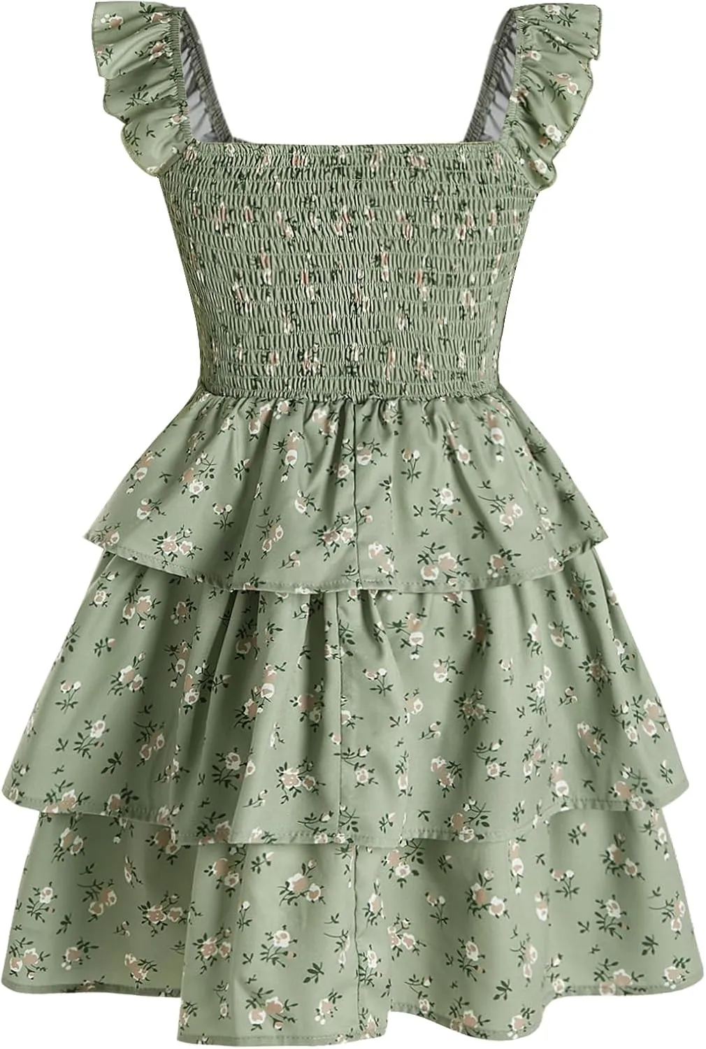 Girl's Floral Summer Dress Ruffle Shirred High Waist Ruched Sweetheart A Line Spring Dress