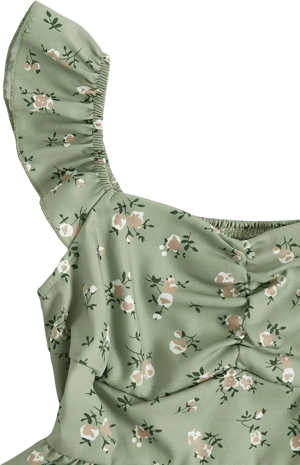 Girl's Floral Summer Dress Ruffle Shirred High Waist Ruched Sweetheart A Line Spring Dress