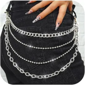 Goth Pant Chain Silver Layered Jeans Chains Punk Pocket Chain Belt for Women and Men