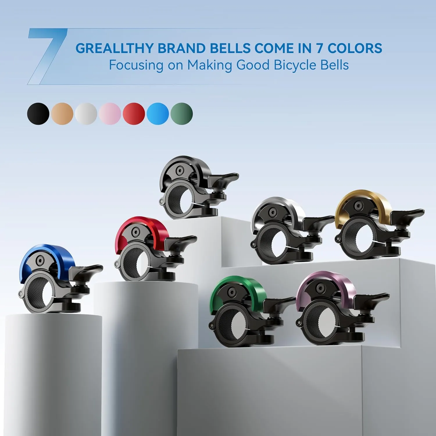 Greallthy Bike Bell, Aluminum Alloy Bicycle Belll with Clear& Loud Sound, Bike Bells for Adults Kids, Sturdy and Compact Bell for 19-25.4mm Bicycle Handlebars.