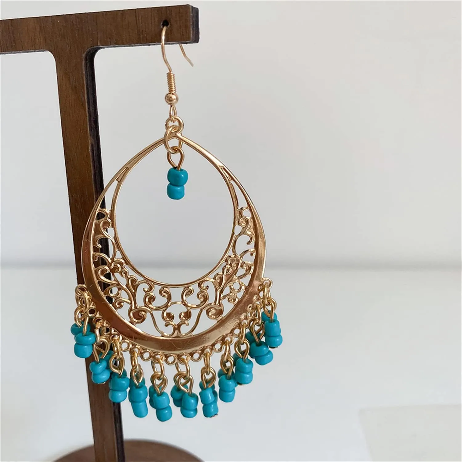 Handmade Creative Colorful Bohemian Chandelier Teardrop Bead Dangle Drop Earrings Ethnic Gypsy Beads Tassel Hoops Earrings for Women