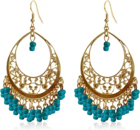 Handmade Creative Colorful Bohemian Chandelier Teardrop Bead Dangle Drop Earrings Ethnic Gypsy Beads Tassel Hoops Earrings for Women