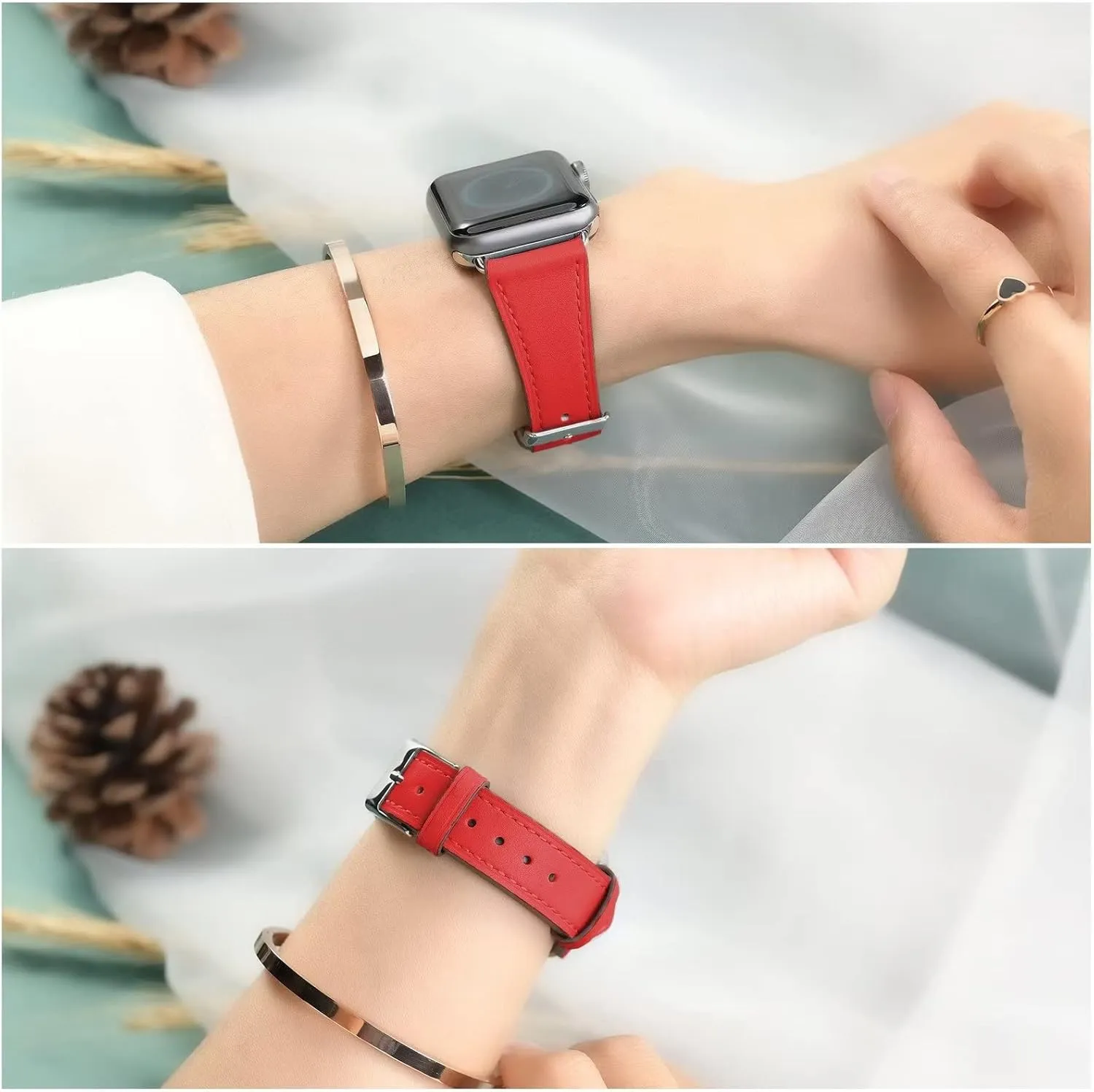 HANDODO Italian Genuine Leather Band Women for Apple Watch Series 10 9 8 7 6 5 4 3 2 1 SE SE2 Ultra 2, SGS Certified Dressy Bracelet Cute Strap for iWatch 38mm 40mm 41mm 42mm 44mm 45mm 46mm 49mm