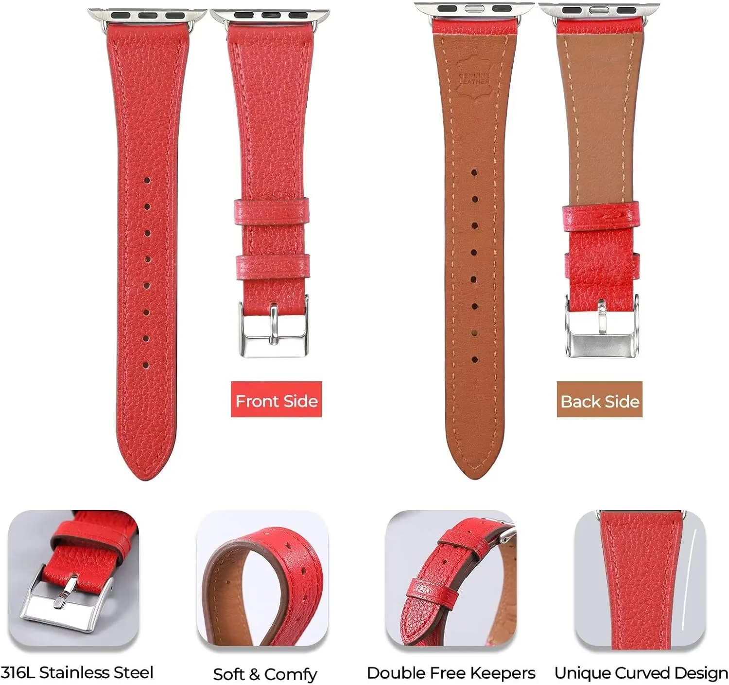HANDODO Italian Genuine Leather Band Women for Apple Watch Series 10 9 8 7 6 5 4 3 2 1 SE SE2 Ultra 2, SGS Certified Dressy Bracelet Cute Strap for iWatch 38mm 40mm 41mm 42mm 44mm 45mm 46mm 49mm