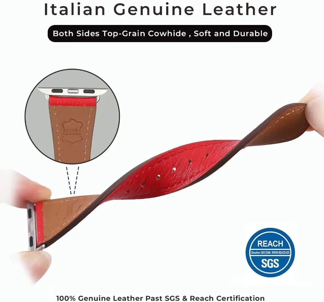 HANDODO Italian Genuine Leather Band Women for Apple Watch Series 10 9 8 7 6 5 4 3 2 1 SE SE2 Ultra 2, SGS Certified Dressy Bracelet Cute Strap for iWatch 38mm 40mm 41mm 42mm 44mm 45mm 46mm 49mm