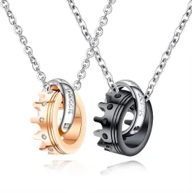 His and Her Matching Couples Necklace Titanium Steel Crown Queen and King Promise Necklaces for Him and Her Couple Gift