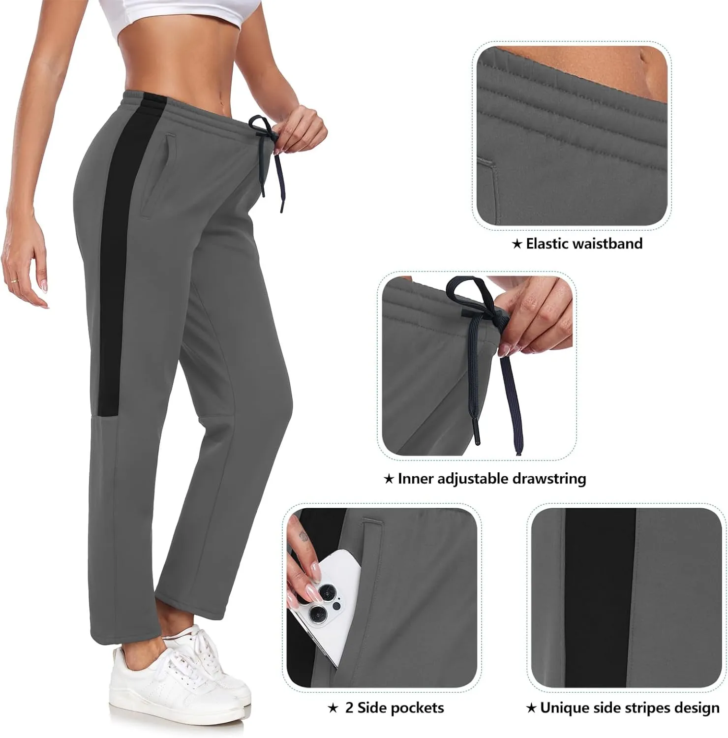 HISKYWIN Womens Fleece Lined Sweatpants Casual Winter Warm Wide Straight Leg Pants Thermal Hiking Cold Weather Jogger