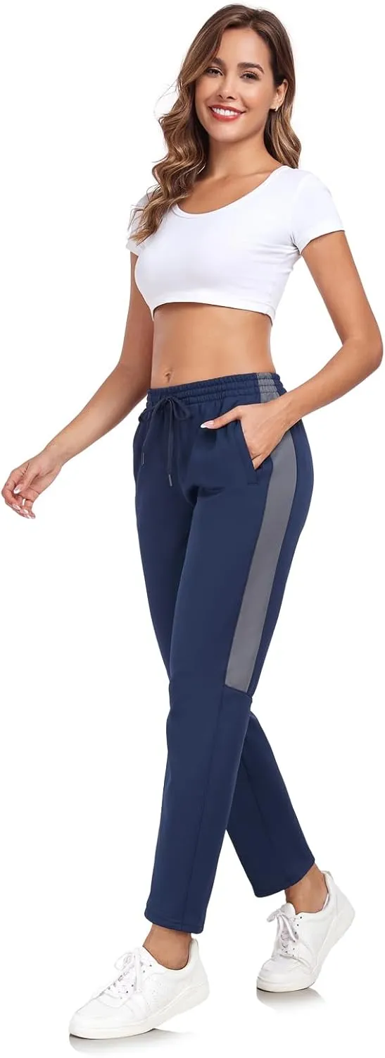 HISKYWIN Womens Fleece Lined Sweatpants Casual Winter Warm Wide Straight Leg Pants Thermal Hiking Cold Weather Jogger