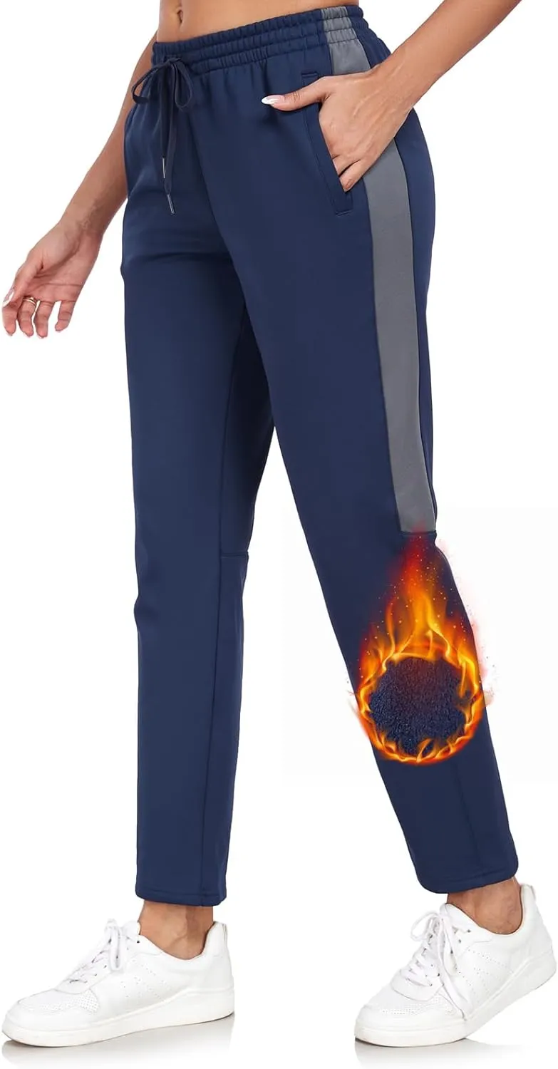 HISKYWIN Womens Fleece Lined Sweatpants Casual Winter Warm Wide Straight Leg Pants Thermal Hiking Cold Weather Jogger