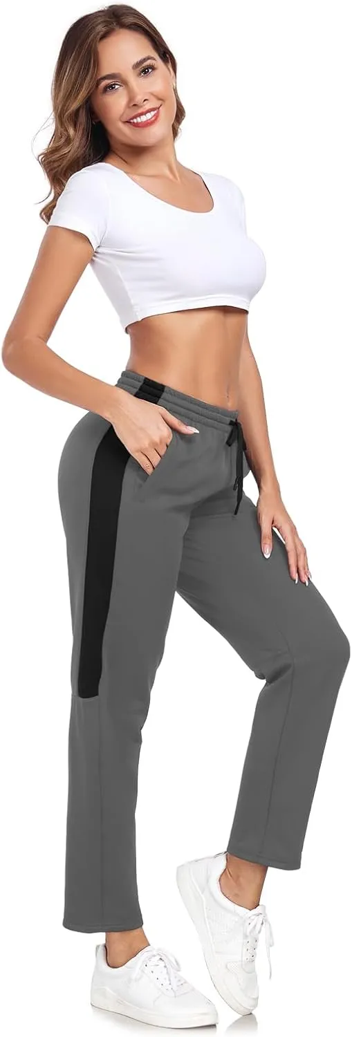 HISKYWIN Womens Fleece Lined Sweatpants Casual Winter Warm Wide Straight Leg Pants Thermal Hiking Cold Weather Jogger