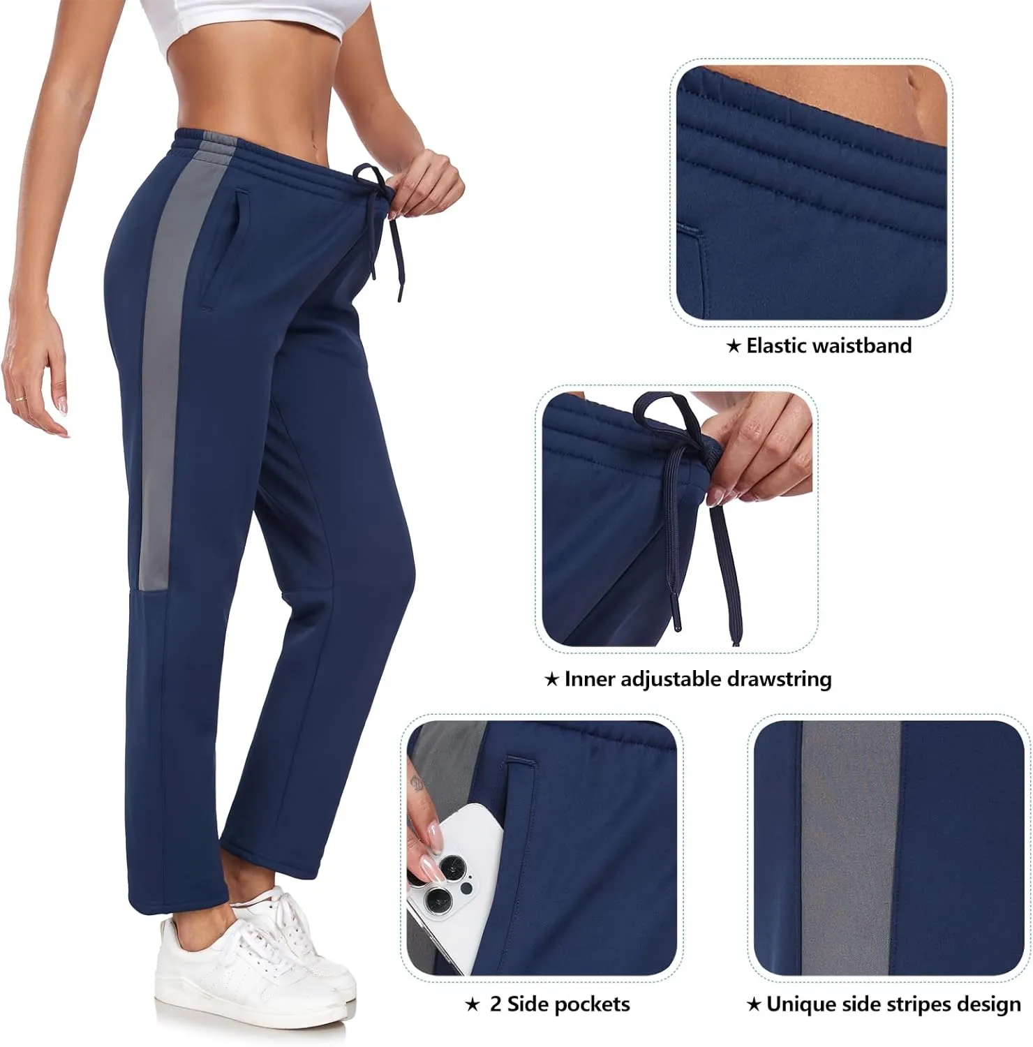 HISKYWIN Womens Fleece Lined Sweatpants Casual Winter Warm Wide Straight Leg Pants Thermal Hiking Cold Weather Jogger