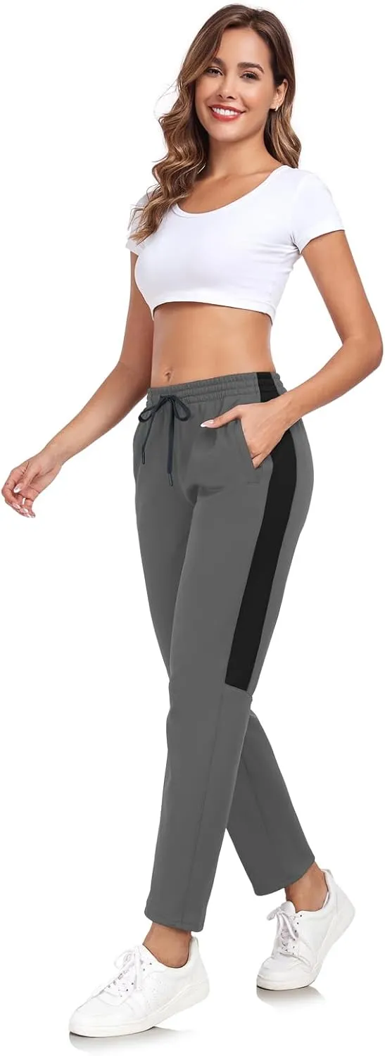 HISKYWIN Womens Fleece Lined Sweatpants Casual Winter Warm Wide Straight Leg Pants Thermal Hiking Cold Weather Jogger
