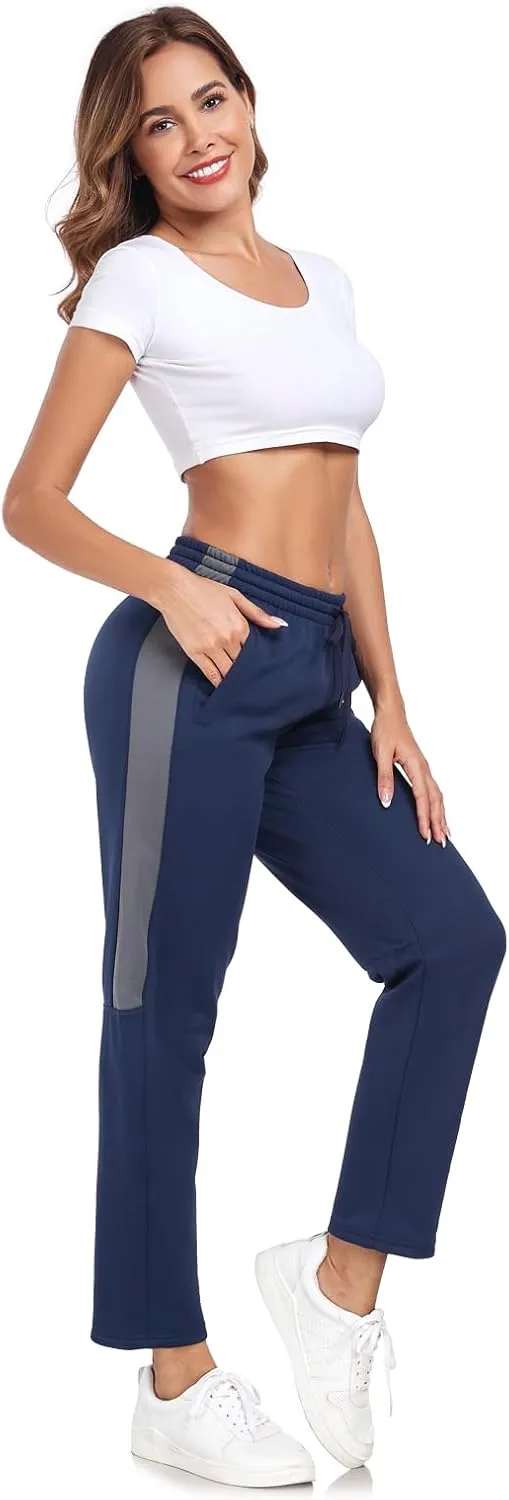 HISKYWIN Womens Fleece Lined Sweatpants Casual Winter Warm Wide Straight Leg Pants Thermal Hiking Cold Weather Jogger