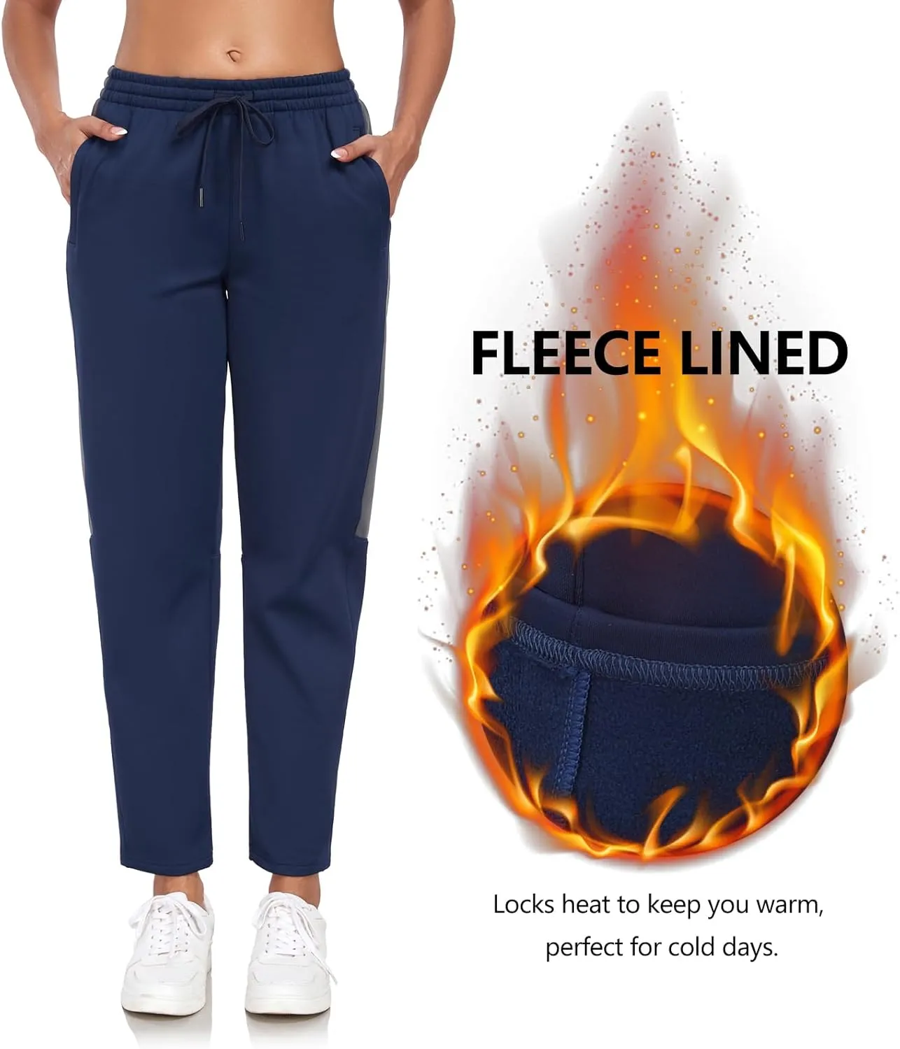 HISKYWIN Womens Fleece Lined Sweatpants Casual Winter Warm Wide Straight Leg Pants Thermal Hiking Cold Weather Jogger